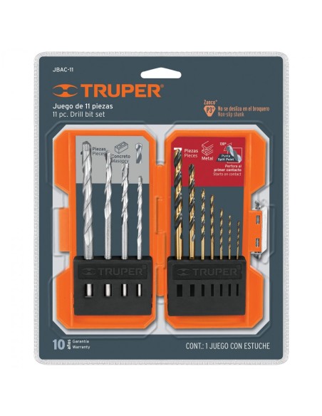 JUEGO DE BROCAS PARA METAL Y CONCRETO 11 PIEZAS TRUPER